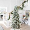 Glitzhome 7.5ft Pre-Lit Flocked Pencil Spruce Artificial Christmas Tree with 350 Warm White Lights and Sturdy Metal Stand Glitzhome 7.5ft Pre-Lit Flocked Pencil Spruce Artificial Christmas Tree with 350 Warm White Lights and Sturdy Metal Stand