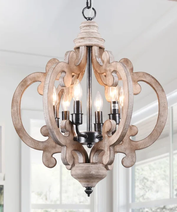Ambrose 6-Light Dimmable Distressed Wood Chandelier Farmhouse Geometric Chandelier Ambrose 6-Light Dimmable Distressed Wood Chandelier Farmhouse Geometric Chandelier