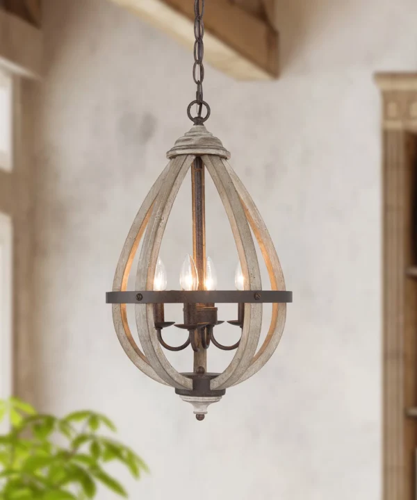 Freddi 4 - Light 13" Wide Farmhouse Chandelier Foyer Chandelier with Wood Accents Freddi 4 - Light 13" Wide Farmhouse Chandelier Foyer Chandelier with Wood Accents