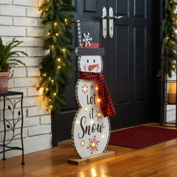 Lisdale 36"H Lighted Wooden Metal Christmas Snowman Porch Decor