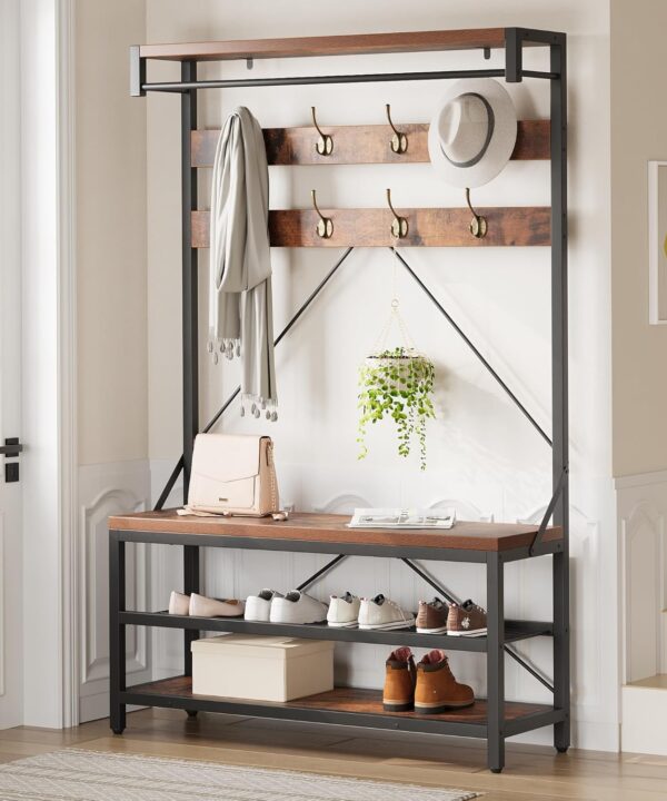 IDEALHOUSE Coat Rack Shoe Bench Industrial Hall Tree Storage Bench for Entryway