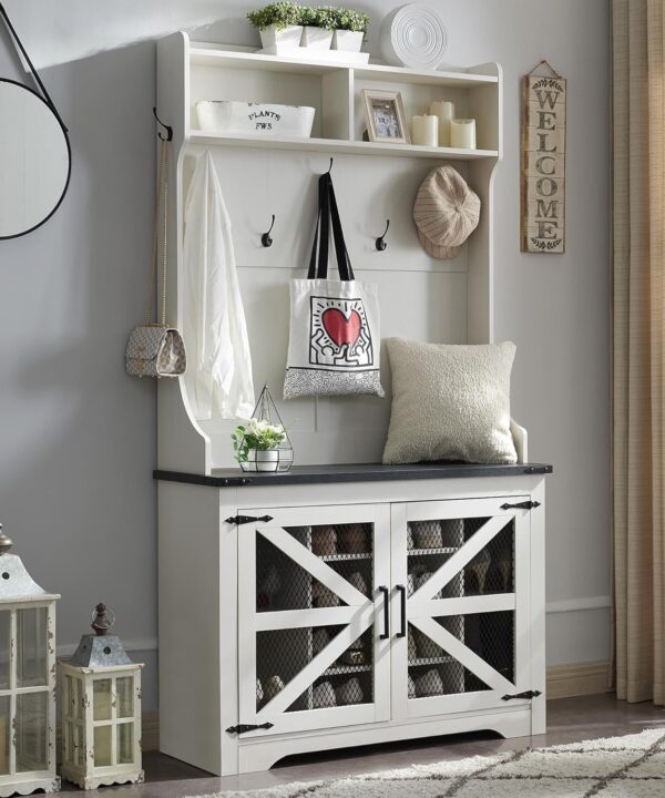 42" Farmhouse Hall Tree with Shoe Storage