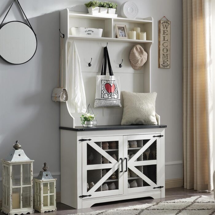 42" Farmhouse Hall Tree with Shoe Storage
